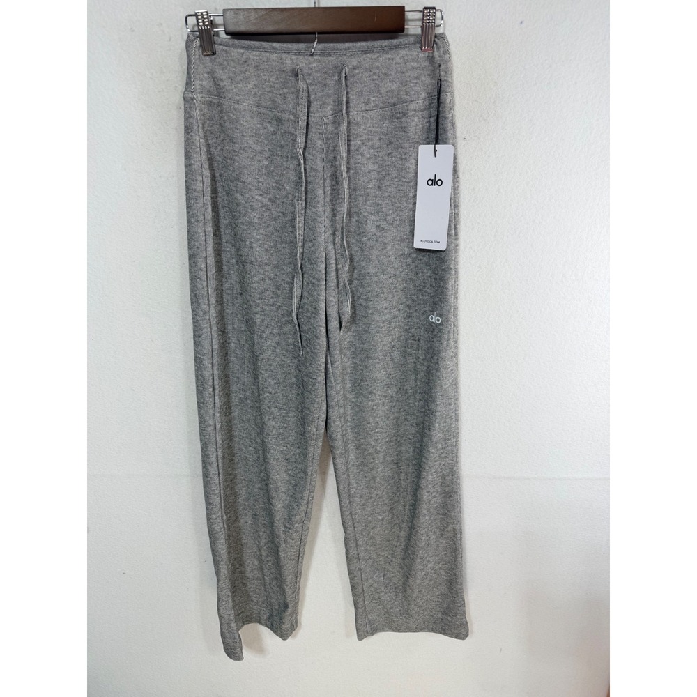 Alo Yoga Pants Alosoft Lounge Wide Leg Womens Medium Heather Grey Drawstring New